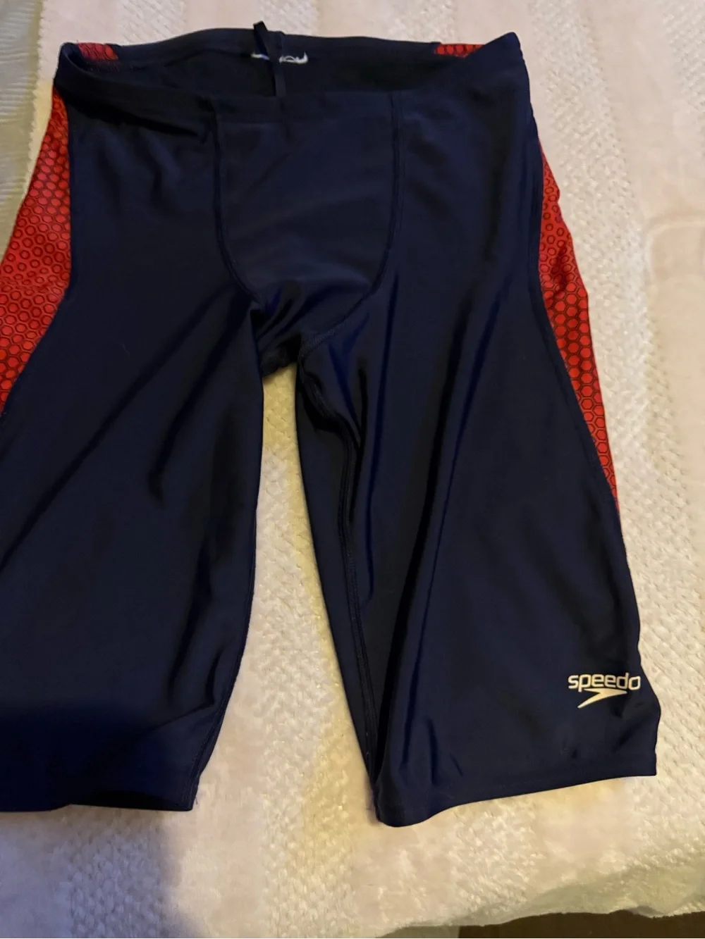 Speedo Navy Swim Jammers with Red Side Panels
